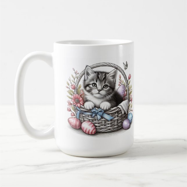 Söt Påsk Tabby Kattunge Kaffemugg (Vänster)