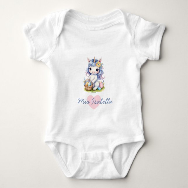 Söt påsk / vår enhörning baby bodysuit t shirt (Framsida)