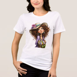 Söt påskflicka med ägg vårkonst t shirt