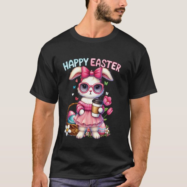 Söt påskhar som dricker iskaffe påskrosett W T Shirt (Framsida)