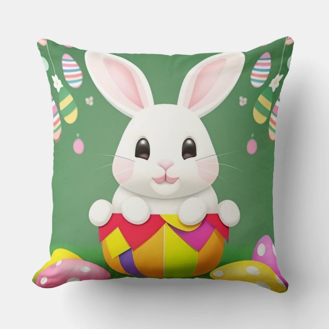 Söt påskharar med dekorativa ägg kudde (Framsida)