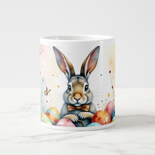 Söt påskharar med färgglada målade ägg jumbo mugg (Framsidan)