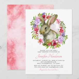 Söt påskhare kanin rosa blommig baby shower inbjudningar