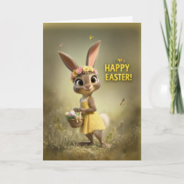 Söt påskhare med korg och blomma kort