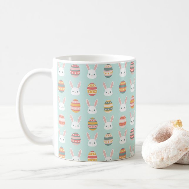 Söt påskhare och ägg i pastelljus kaffemugg (Med munk)
