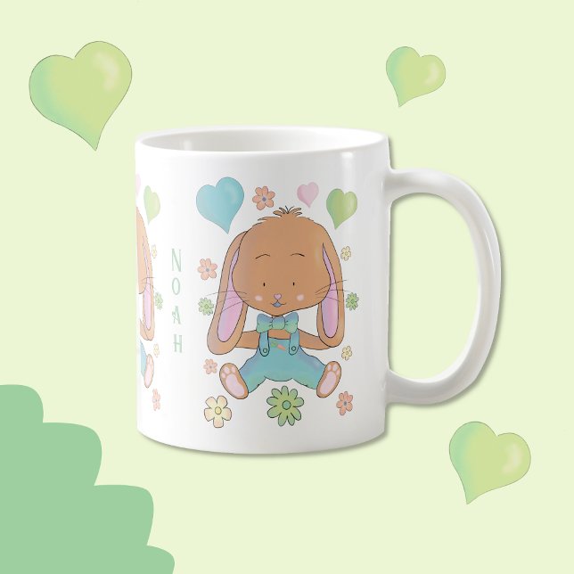 Söt påskharen barn kakaomugg med namn kaffemugg (Cute Easter bunny kid cocoa mug .)