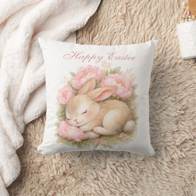 Söt påskharen kanin rosa rodnad peony kudde (Filt)