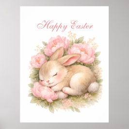 Söt påskharen kanin rosa rodnad peony poster