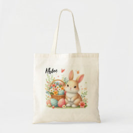 Söt påskharen med ägg och blommor tygkasse