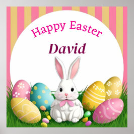 Söt påskharen med dekorativa ägg poster