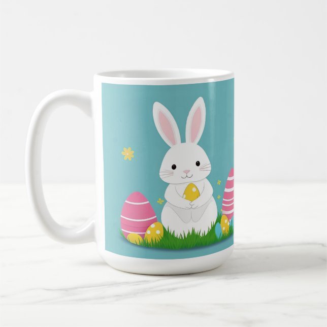 Söt påskharen med färgglada ägg kaffemugg (Vänster)