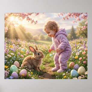 Söt påskharen och barn poster