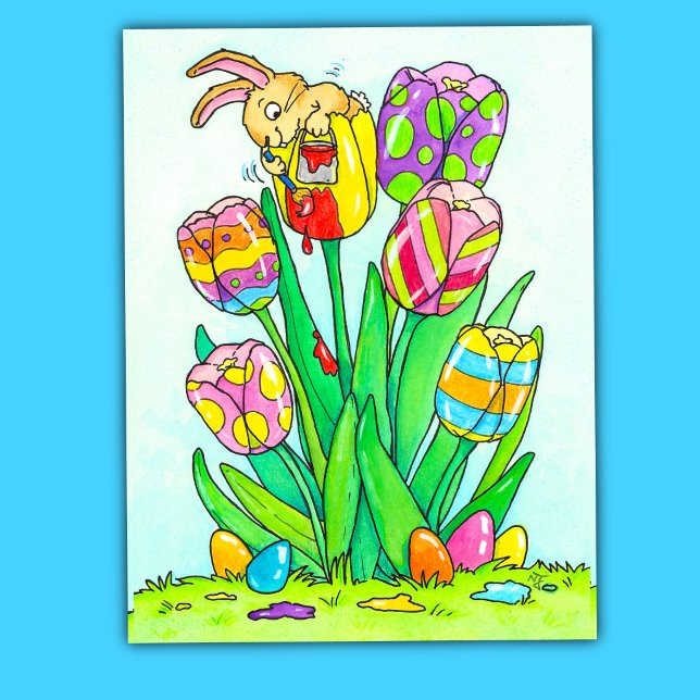 Söt påskharen och blommor Julkort Vykort (.)