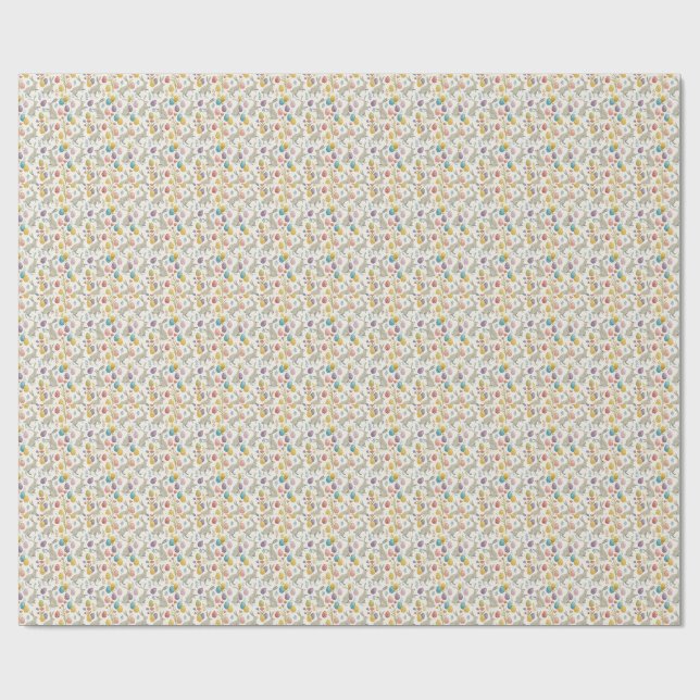 Söt påskharen och färgglada ägg vår mönster presentpapper (Platt)