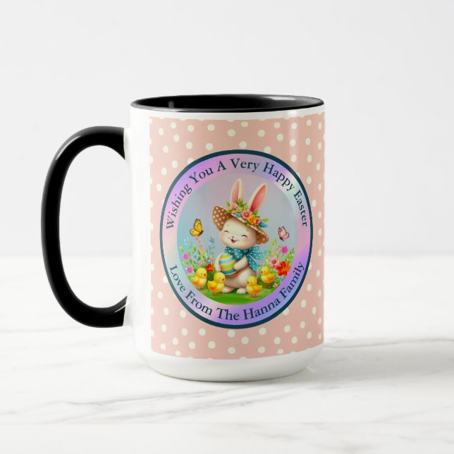 Söt påskharen och glada vårblommor semester mugg (Vänster)
