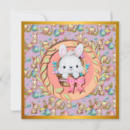 Söt påskharen sittande i korgen inbjudningar