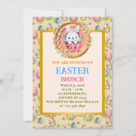 Söt påskharen sittande i korgen inbjudningar