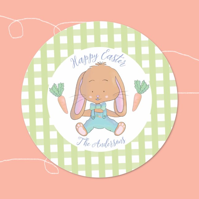 Söt påskharesticker runt klistermärke (Cute watercolor Easter bunny sticker .)