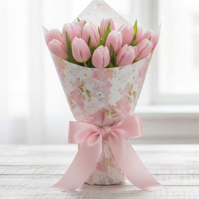 Söt påskharlekin | Pastell Rosa Vattenfärg Vår Presentpapper (Skapare uppladdad)