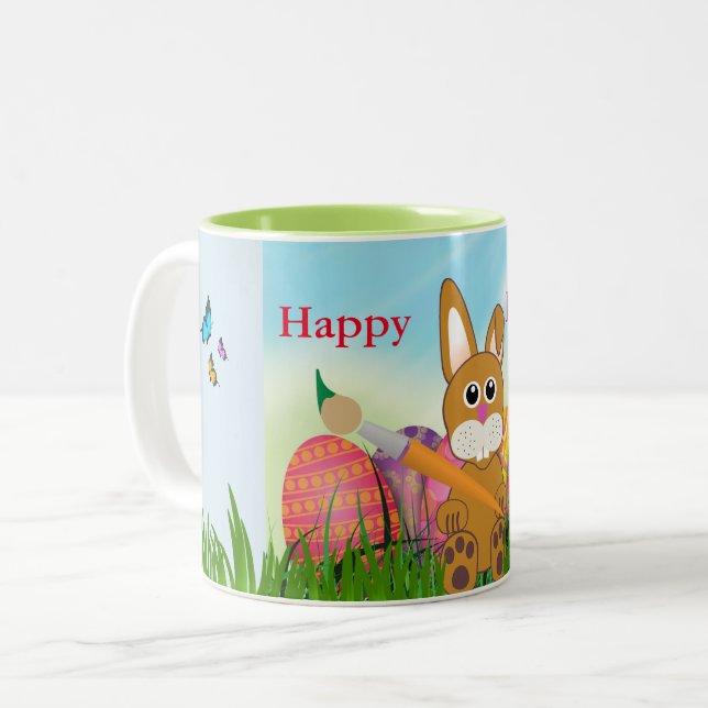 Söt påskharlekin semester souvenir mugg (Framsida vänster)