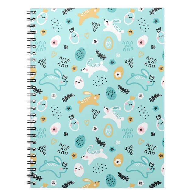 Söt påskharpattern Kawaii kaniner ägg Anteckningsbok (Framsidan)