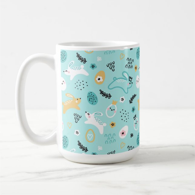 Söt påskharpattern Kawaii kaniner ägg Kaffemugg (Vänster)