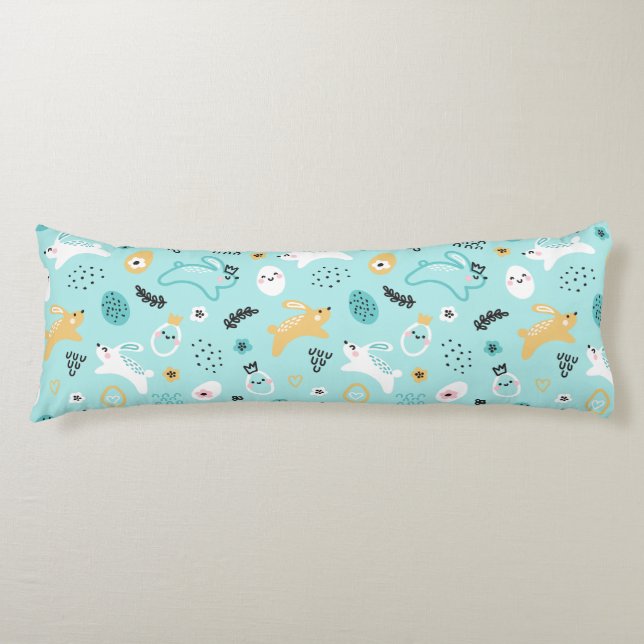 Söt påskharpattern Kawaii kaniner ägg Kroppskudde (Framsidan)