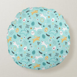Söt påskharpattern Kawaii kaniner ägg Rund Kudde