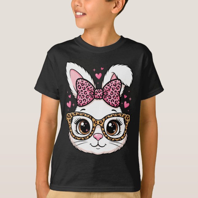 Söt påskkanin ansikte leopard båge solglasögonSöt T Shirt (Framsida)