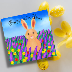 Söt påskkanin i blommor kort