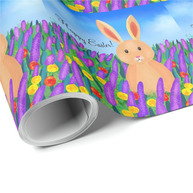 Söt påskkanin i blommor personlig  presentpapper (Rullad Hörn)