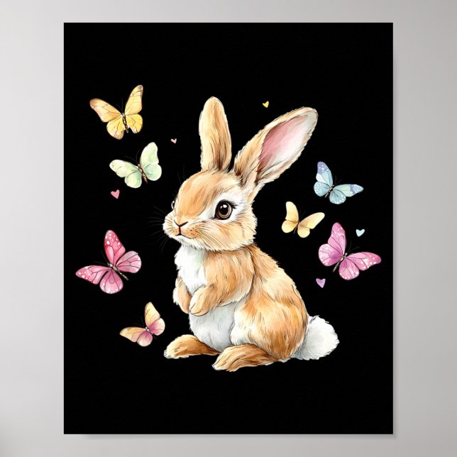 Söt påskkanin kanin fjäril Söt påskbunny Poster (Framsidan)