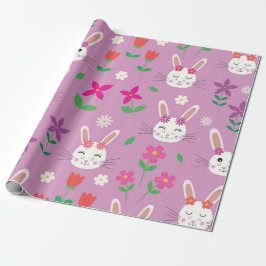 Söt påskkanin med rosa lila orange blommor presentpapper