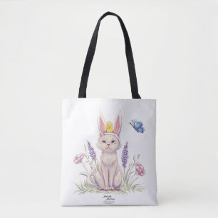 Söt påskkatt med kycklingillustration Totebag Tygkasse