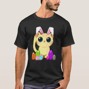 Söt påskkatt semester kaninöron och färgat ägg t shirt
