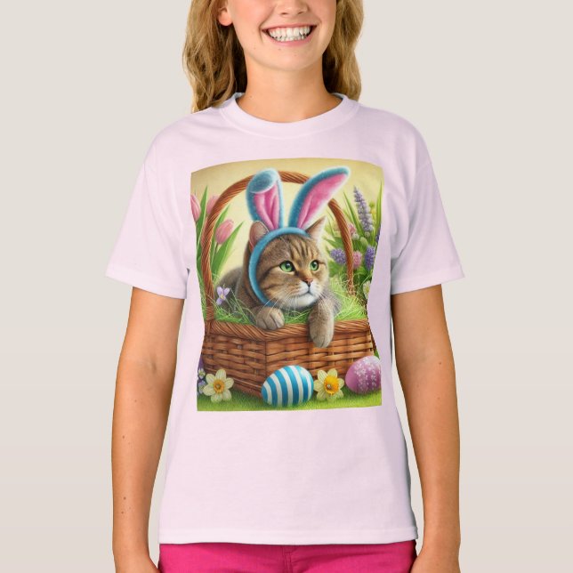 Söt påskkatt tjej rosa t-shirt (Framsida)