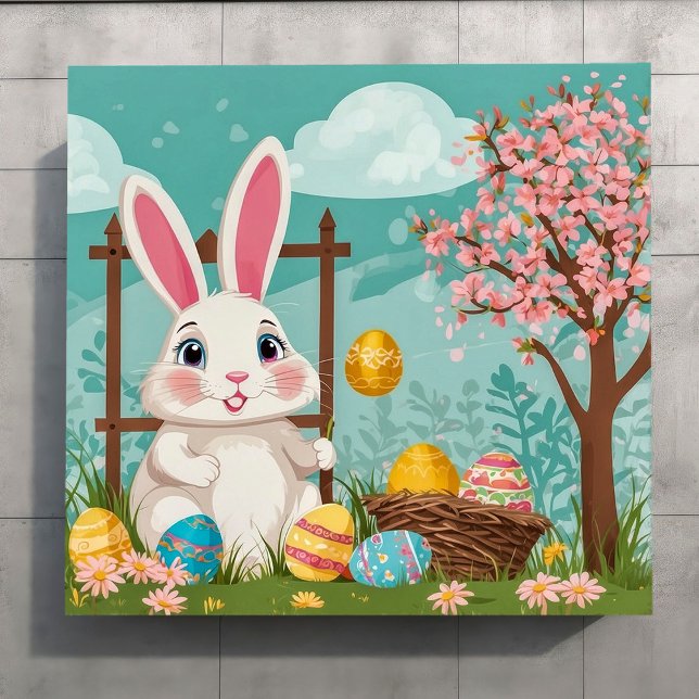 Söt påskkel hare färgglada ägg vårblomning   poster (Skapare uppladdad)