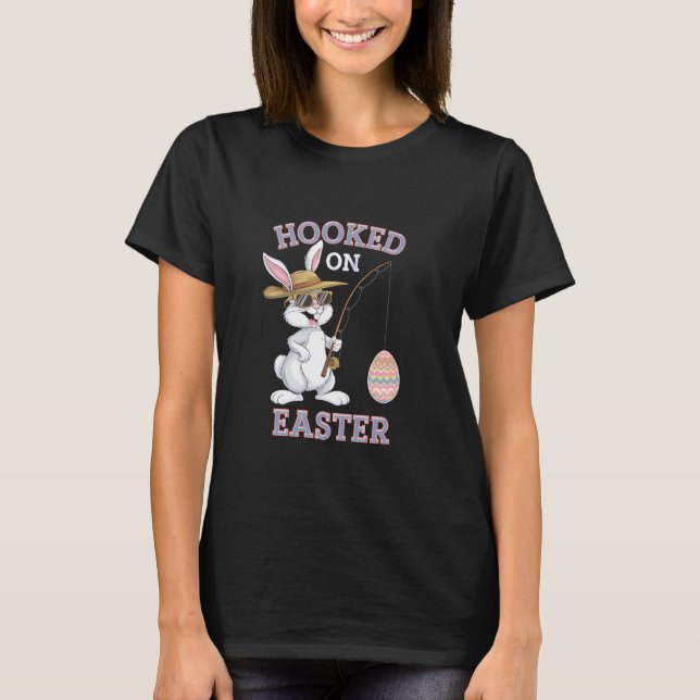 Söt påskkel hare fiskar fångar Ägg Kul Högtid T Shirt (Framsida)
