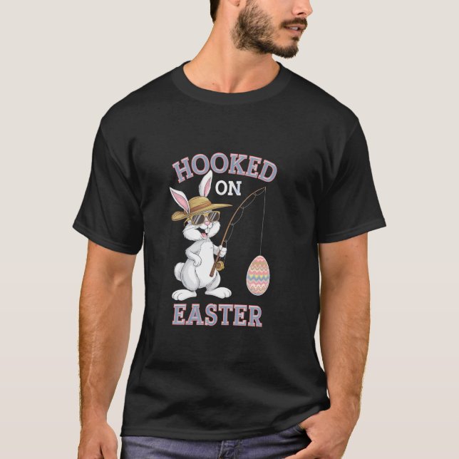 Söt påskkel hare fiskar fångar Ägg Kul Högtid T Shirt (Framsida)