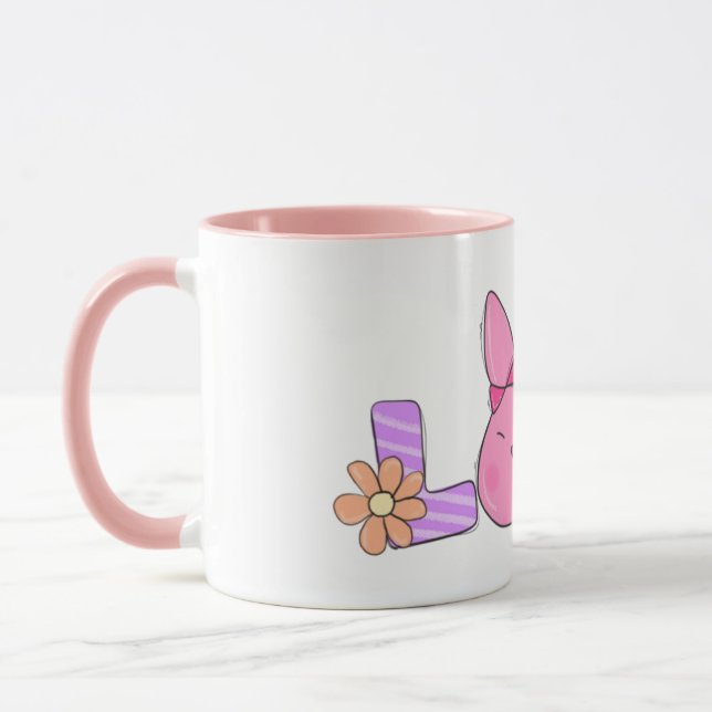 Söt påskkel hare KÄRLEK Keramisk kaffemugg (Vänster)