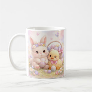 Söt påskkel hare och anka i pastellfärger kaffemugg
