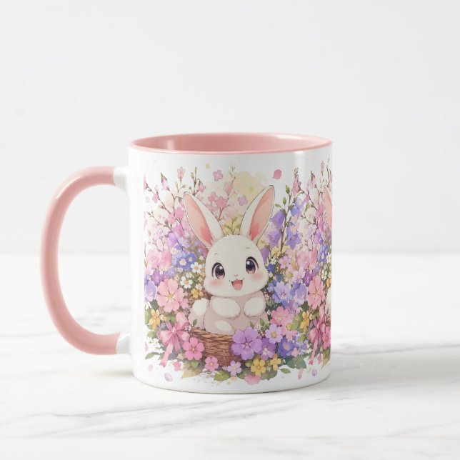 Söt påskkel hare rosa tvåtons kaffemugg (Vänster)