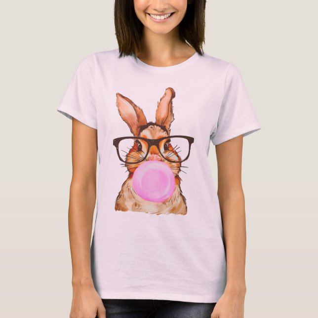 Söt påskkelgrafisk tryckt blekrosa t shirt (Framsida)