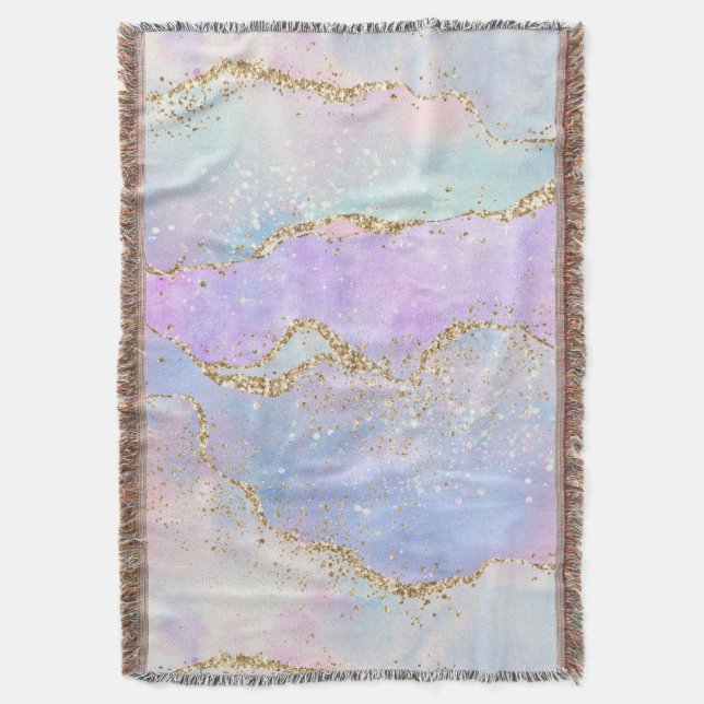 Söt Pastel Agate | Guld Glitter Vein Watercolor Filt (Framsidan Vertikal)
