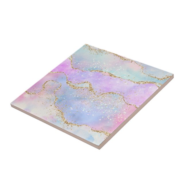 Söt Pastel Agate | Guld Glitter Vein Watercolor Kakelplatta (Sidan)