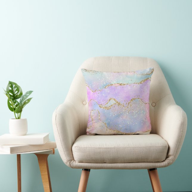 Söt Pastel Agate | Guld Glitter Vein Watercolor Kudde (Stol)
