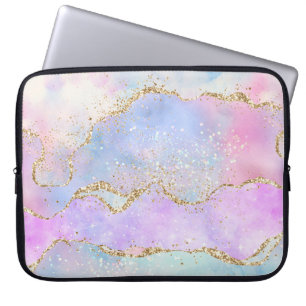 Söt Pastel Agate Guld Glitter Vein Watercolor Laptop Fodral