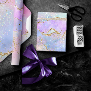 Söt Pastel Agate   Guld Glitter Vein Watercolor Presentpapper