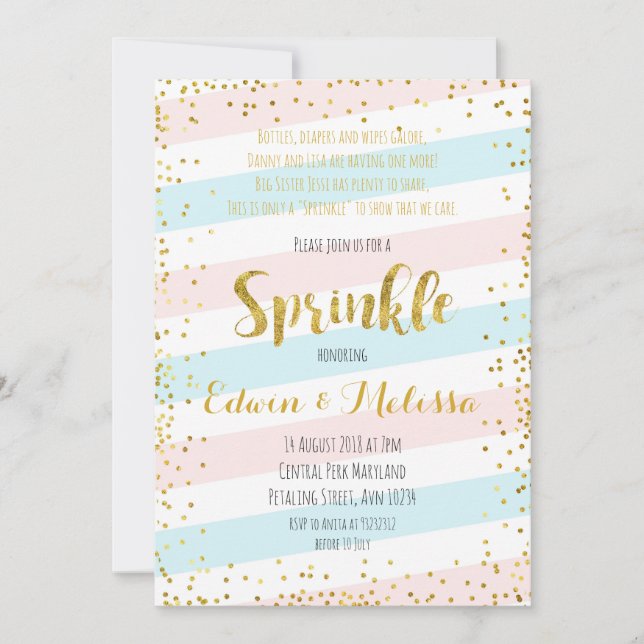 Söt Pastel Baby Sprinkle-inkallningsbebis,dusch,s Inbjudningar (Framsida)