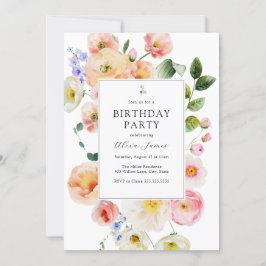 Söt Pastel Blommigt Birthday Inbjudningar